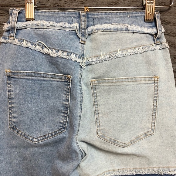 Rue21 size 2 patched blue jeans scrap pieces various colors denim frayed seams - Picture 6 of 10